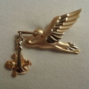 Brooch Stork and Baby